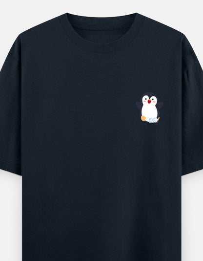 Waddling To Success oversized t-shirt front pocket print — Navy Blue drop-shoulder unisex tee | StyleUp.Today