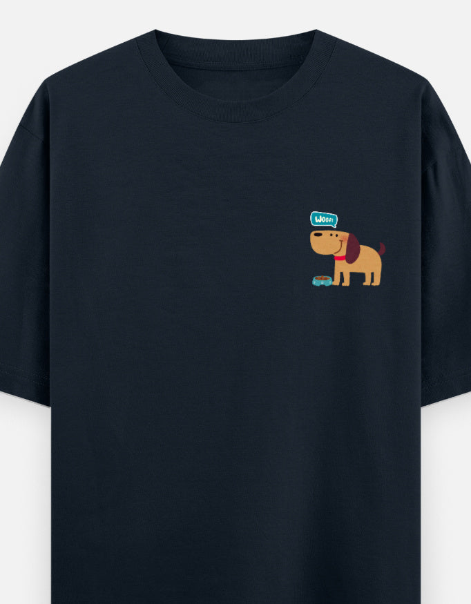 Fetching Good Vibes oversized t-shirt front pocket print — Navy Blue drop-shoulder unisex tee | StyleUp.Today