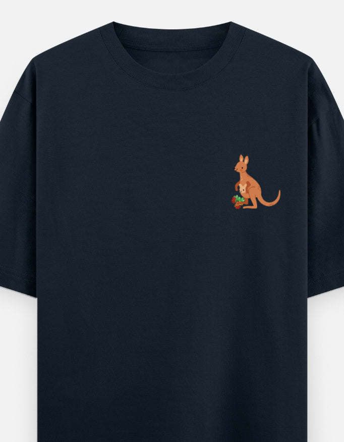 Jumping To Conclusions oversized t-shirt front pocket print — Navy Blue drop-shoulder unisex tee | StyleUp.Today