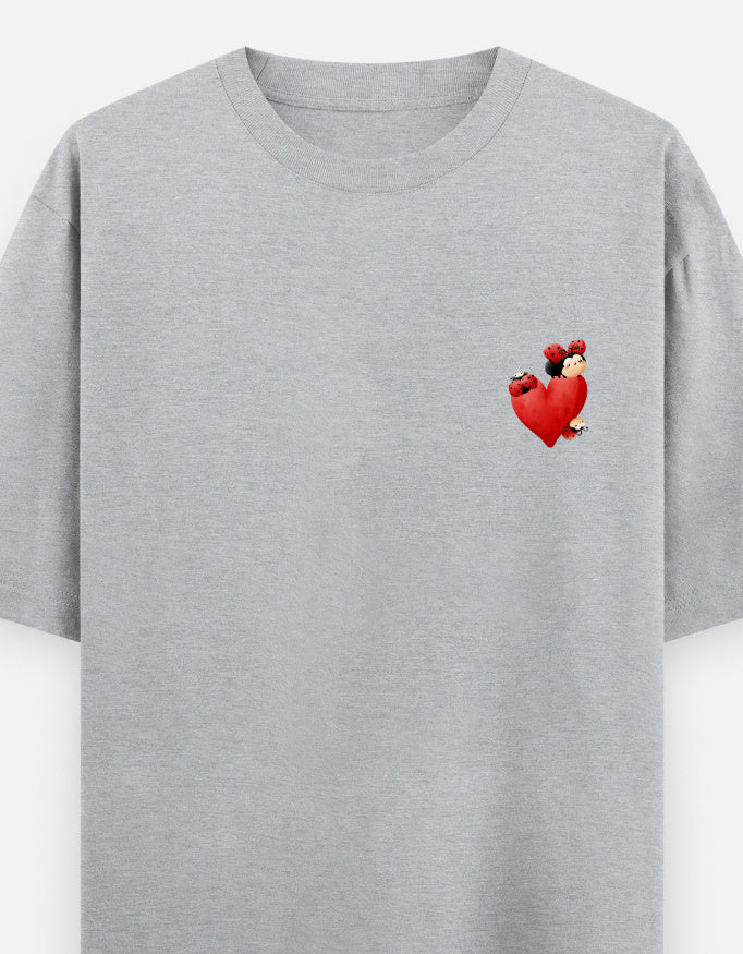 Spot On oversized t-shirt front pocket print — Grey Melange drop-shoulder unisex tee | StyleUp.Today