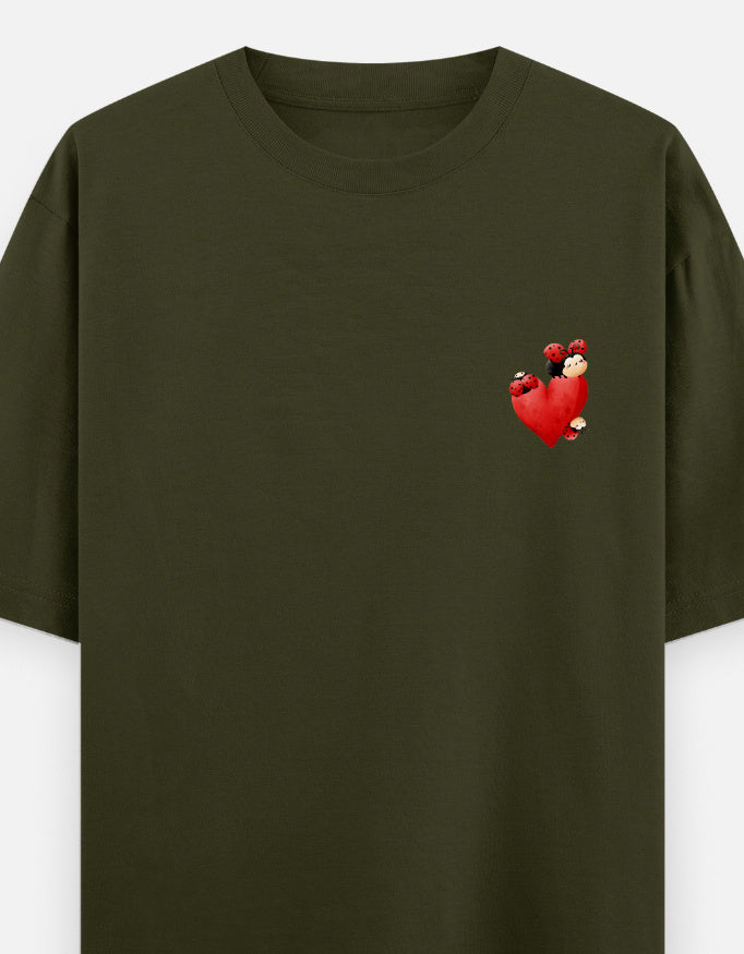 Spot On oversized t-shirt front pocket print — Olive Green drop-shoulder unisex tee | StyleUp.Today