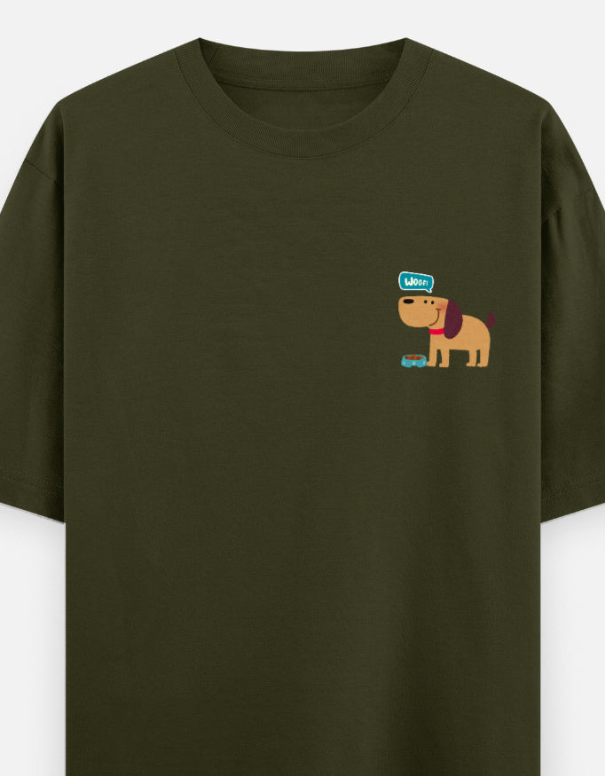 Fetching Good Vibes oversized t-shirt front pocket print — Olive Green drop-shoulder unisex tee | StyleUp.Today