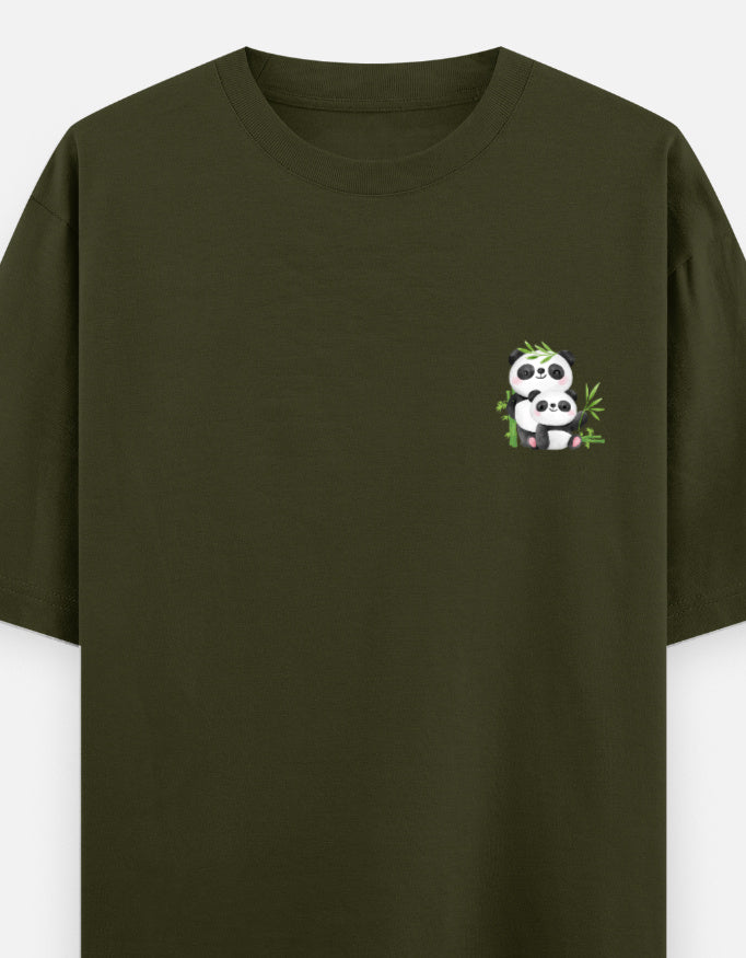Snack Away oversized t-shirt front pocket print — Olive Green drop-shoulder unisex tee | StyleUp.Today