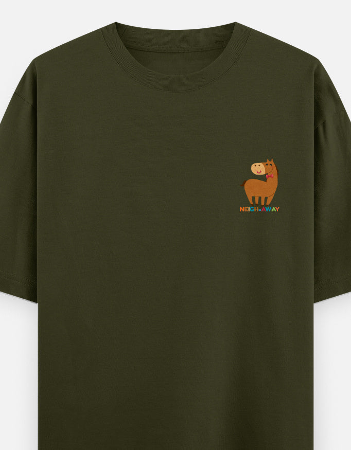 Neigh-Sayers oversized t-shirt front pocket print — Olive Green drop-shoulder unisex tee | StyleUp.Today