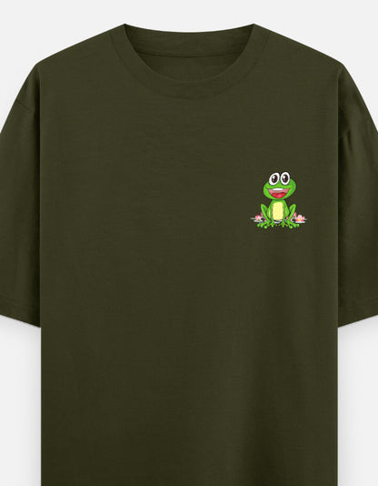 Leap Of Faith oversized t-shirt front pocket print — Olive Green drop-shoulder unisex tee | StyleUp.Today