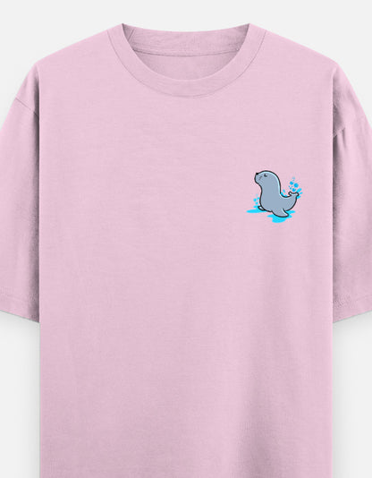 Seal Of Approval oversized t-shirt front pocket print — Light Baby Pink drop-shoulder unisex tee | StyleUp.Today