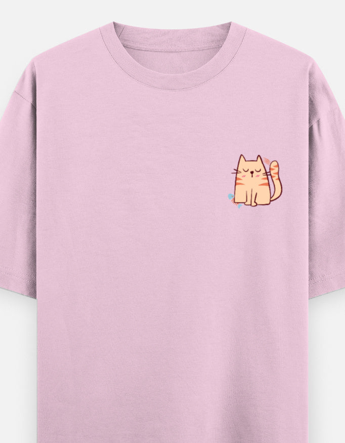 Purr-Sistent oversized t-shirt front pocket print — Light Baby Pink drop-shoulder unisex tee | StyleUp.Today