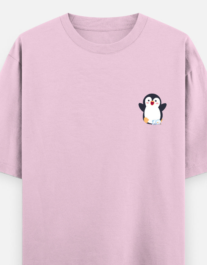 Waddling To Success oversized t-shirt front pocket print — Light Baby Pink drop-shoulder unisex tee | StyleUp.Today