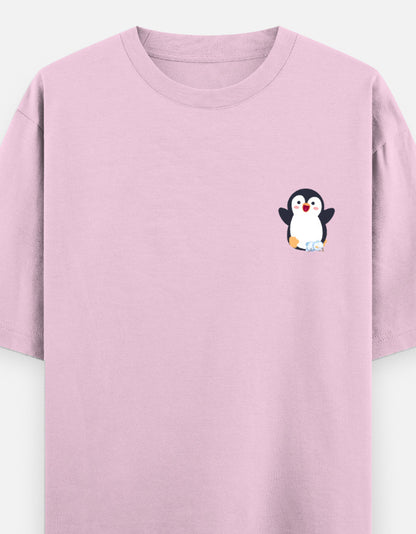 Waddling To Success oversized t-shirt front pocket print — Light Baby Pink drop-shoulder unisex tee | StyleUp.Today