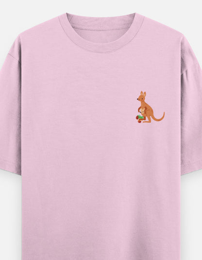 Jumping To Conclusions oversized t-shirt front pocket print — Light Baby Pink drop-shoulder unisex tee | StyleUp.Today
