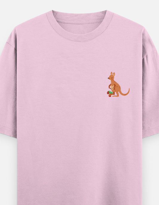 Jumping To Conclusions oversized t-shirt front pocket print — Light Baby Pink drop-shoulder unisex tee | StyleUp.Today