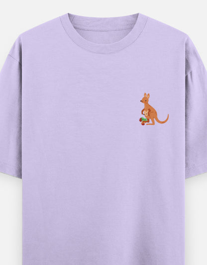 Jumping To Conclusions oversized t-shirt front pocket print — Lavender drop-shoulder unisex tee | StyleUp.Today