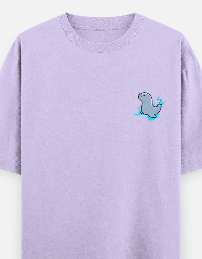 Seal Of Approval oversized t-shirt front pocket print — Lavender drop-shoulder unisex tee | StyleUp.Today