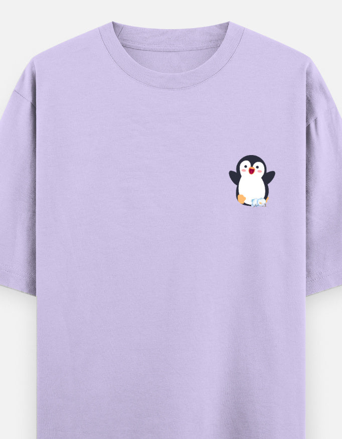 Waddling To Success oversized t-shirt front pocket print — Lavender drop-shoulder unisex tee | StyleUp.Today