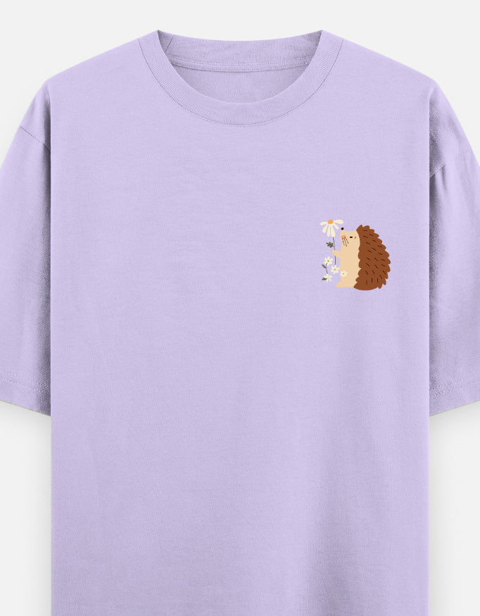 Prickly But Lovable oversized t-shirt front pocket print — Lavender drop-shoulder unisex tee | StyleUp.Today