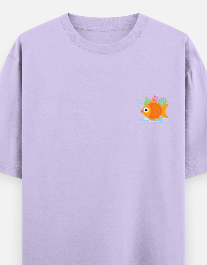 Follow Bubbles oversized t-shirt front pocket print — Lavender drop-shoulder unisex tee | StyleUp.Today