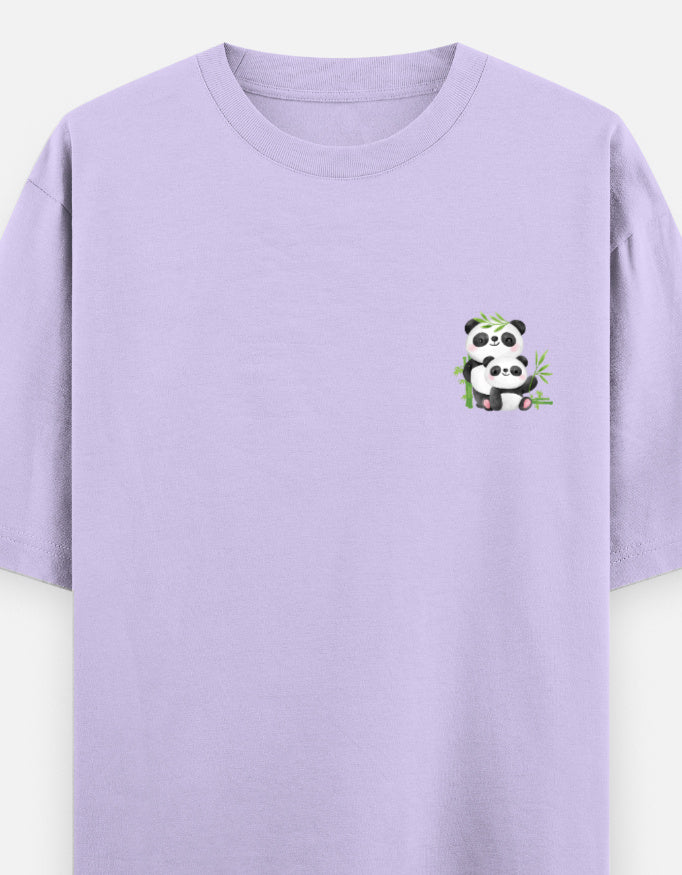 Snack Away oversized t-shirt front pocket print — Lavender drop-shoulder unisex tee | StyleUp.Today