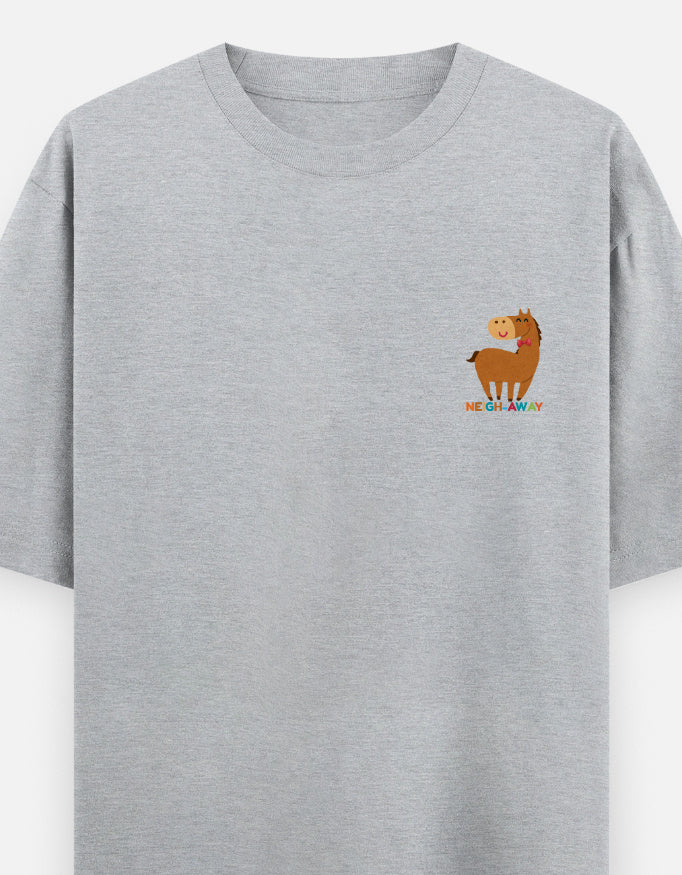 Neigh-Sayers oversized t-shirt front pocket print — Grey Melange drop-shoulder unisex tee | StyleUp.Today