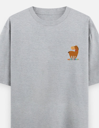 Neigh-Sayers oversized t-shirt front pocket print — Grey Melange drop-shoulder unisex tee | StyleUp.Today