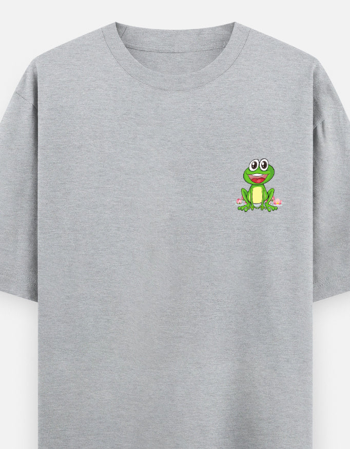 Leap Of Faith oversized t-shirt front pocket print — Grey Melange drop-shoulder unisex tee | StyleUp.Today