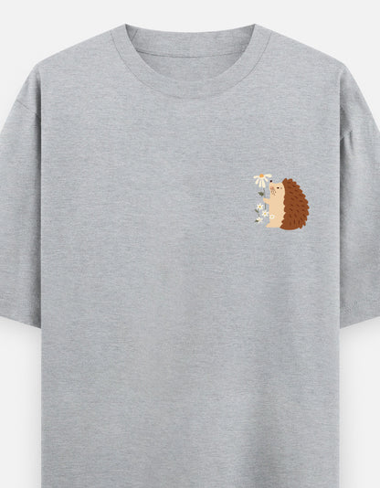 Prickly But Lovable oversized t-shirt front pocket print — Grey Melange drop-shoulder unisex tee | StyleUp.Today