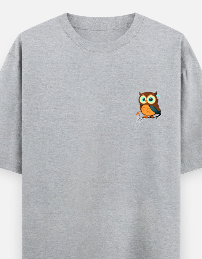 Grey Melange – Owl Spirit Animal Oversized Tee