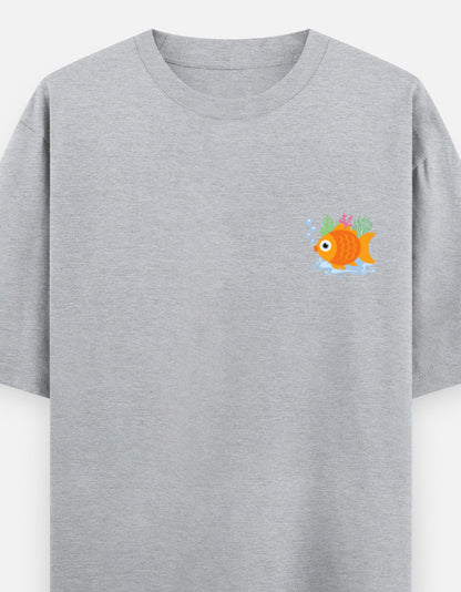 Follow Bubbles oversized t-shirt front pocket print — Grey Melange drop-shoulder unisex tee | StyleUp.Today