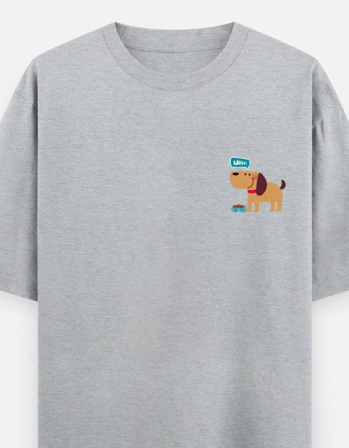Fetching Good Vibes oversized t-shirt front pocket print — Grey Melange drop-shoulder unisex tee | StyleUp.Today