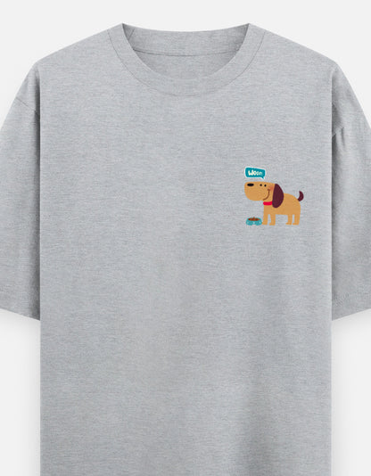 Fetching Good Vibes oversized t-shirt front pocket print — Grey Melange drop-shoulder unisex tee | StyleUp.Today