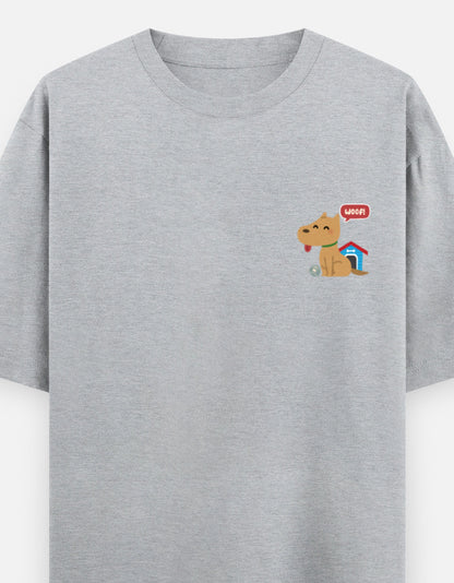 Paw-Sible Life oversized t-shirt front pocket print — Grey Melange drop-shoulder unisex tee | StyleUp.Today