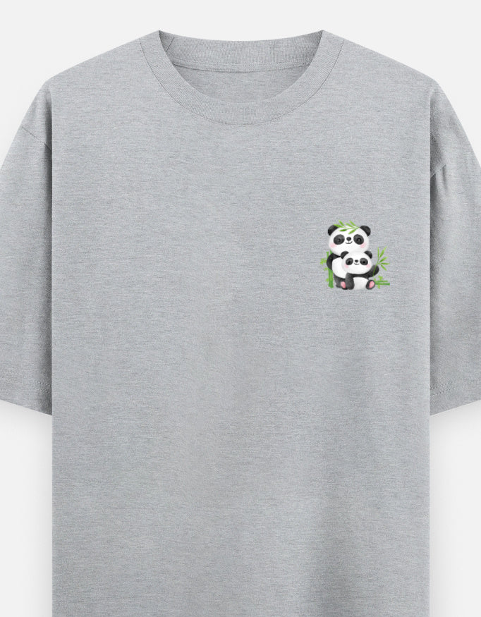 Snack Away oversized t-shirt front pocket print — Grey Melange drop-shoulder unisex tee | StyleUp.Today