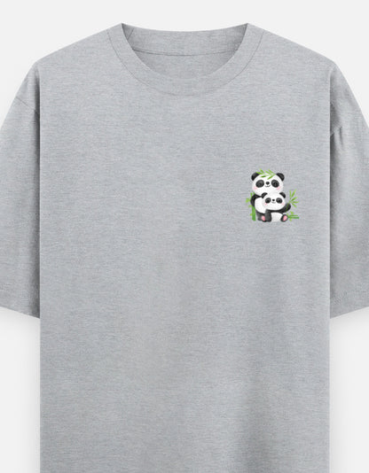 Snack Away oversized t-shirt front pocket print — Grey Melange drop-shoulder unisex tee | StyleUp.Today