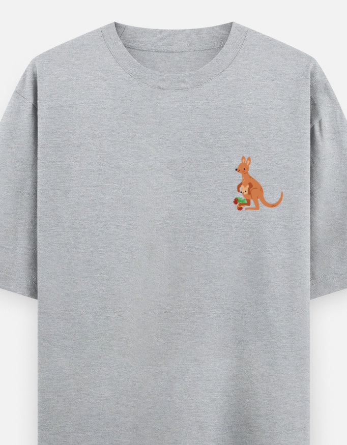 Jumping To Conclusions oversized t-shirt front pocket print — Grey Melange drop-shoulder unisex tee | StyleUp.Today