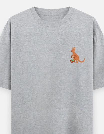 Jumping To Conclusions oversized t-shirt front pocket print — Grey Melange drop-shoulder unisex tee | StyleUp.Today