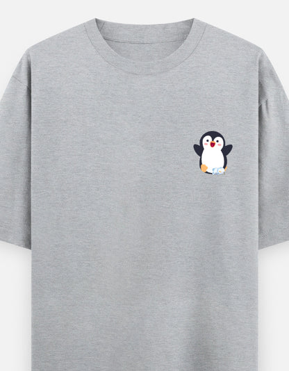 Waddling To Success oversized t-shirt front pocket print — Grey Melange drop-shoulder unisex tee | StyleUp.Today