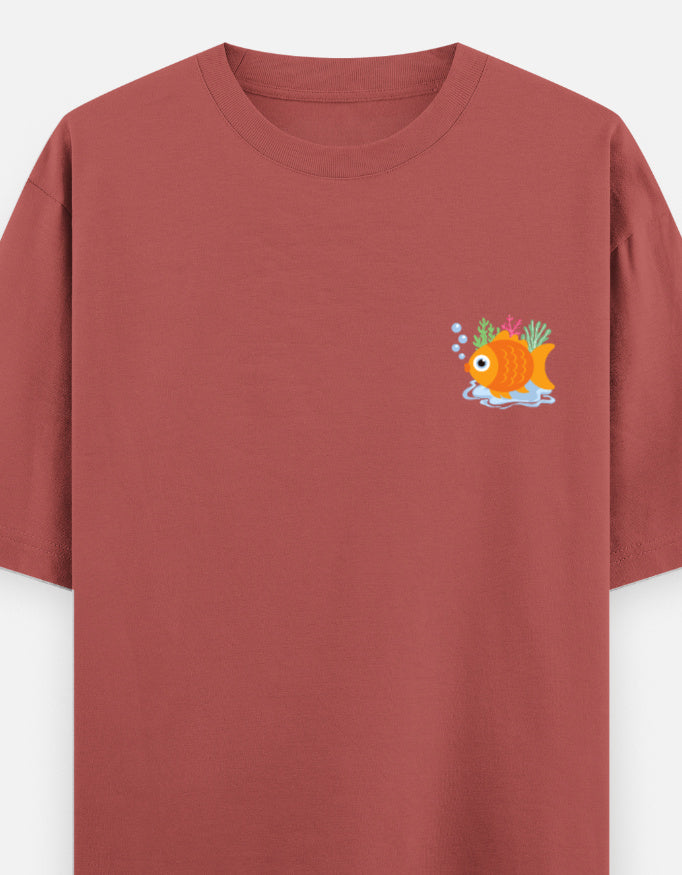 Follow Bubbles oversized t-shirt front pocket print — Coral drop-shoulder unisex tee | StyleUp.Today