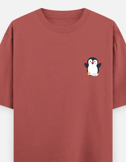 Waddling To Success oversized t-shirt front pocket print — Coral drop-shoulder unisex tee | StyleUp.Today