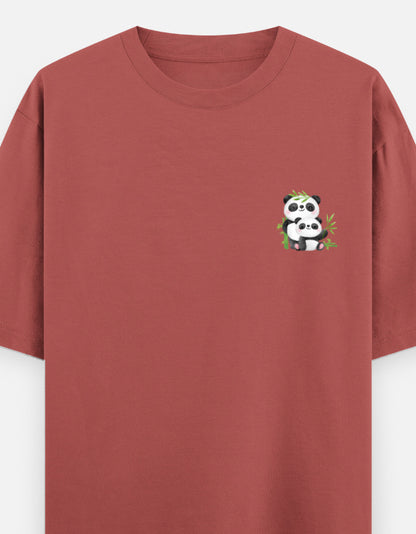 Snack Away oversized t-shirt front pocket print — Coral drop-shoulder unisex tee | StyleUp.Today