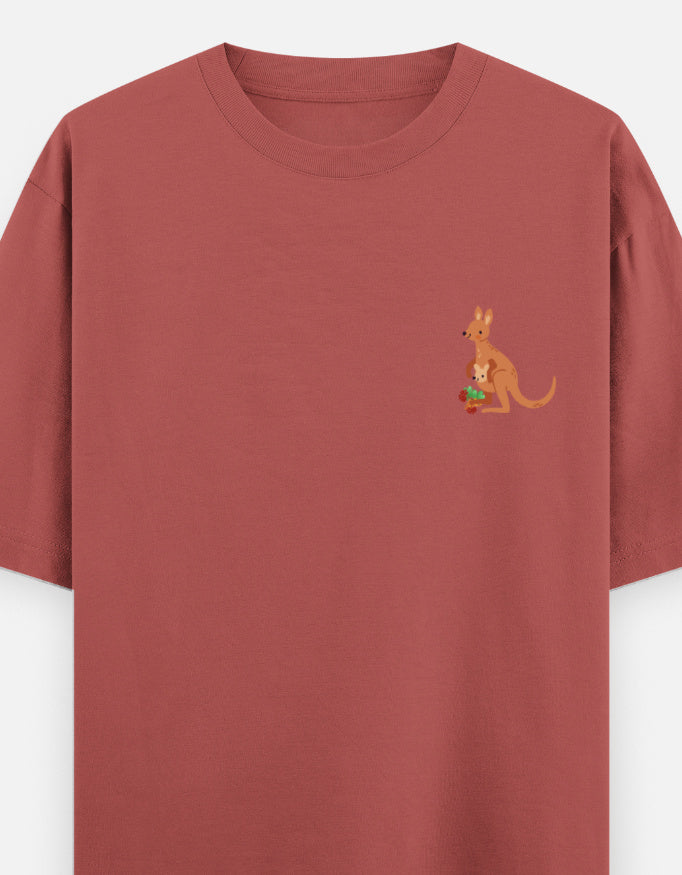 Jumping To Conclusions oversized t-shirt front pocket print — Coral drop-shoulder unisex tee | StyleUp.Today