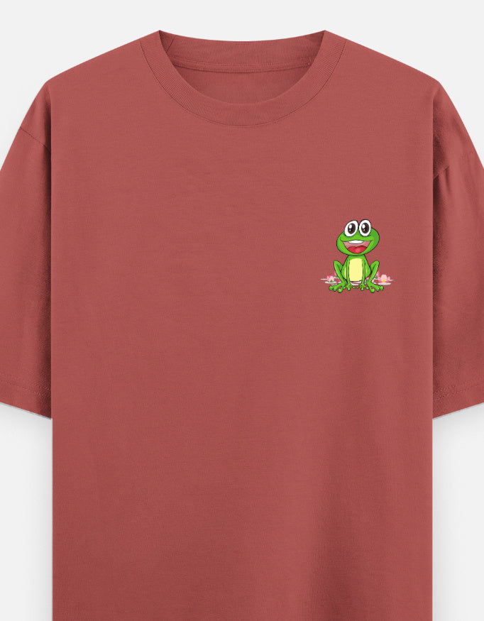 Leap Of Faith oversized t-shirt front pocket print — Coral drop-shoulder unisex tee | StyleUp.Today