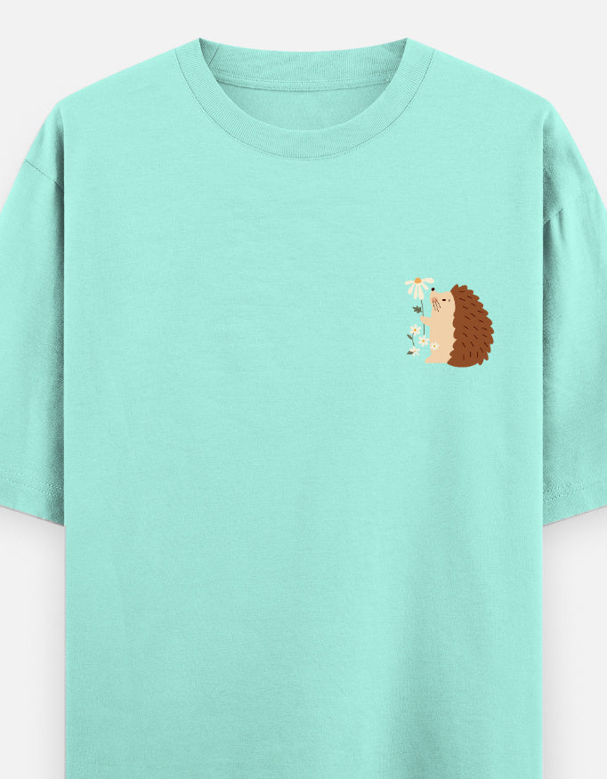 Prickly But Lovable oversized t-shirt front pocket print — Mint drop-shoulder unisex tee | StyleUp.Today