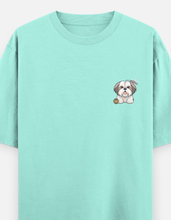 Sassy Shih Tzu oversized t-shirt front pocket print — Mint drop-shoulder unisex tee | StyleUp.Today