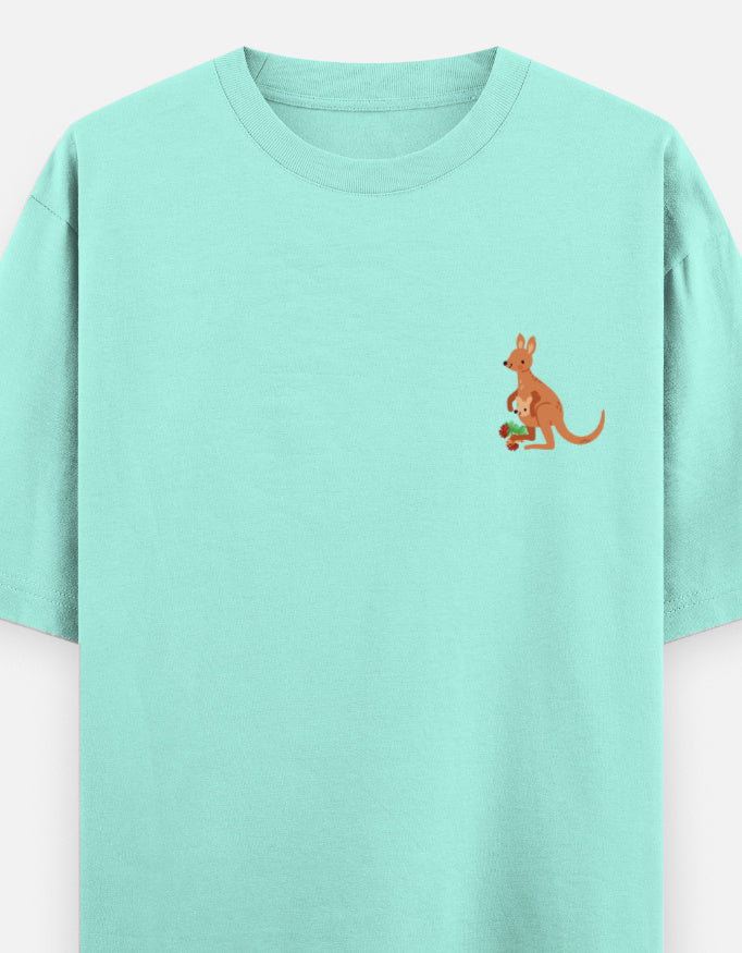 Jumping To Conclusions oversized t-shirt front pocket print — Mint drop-shoulder unisex tee | StyleUp.Today