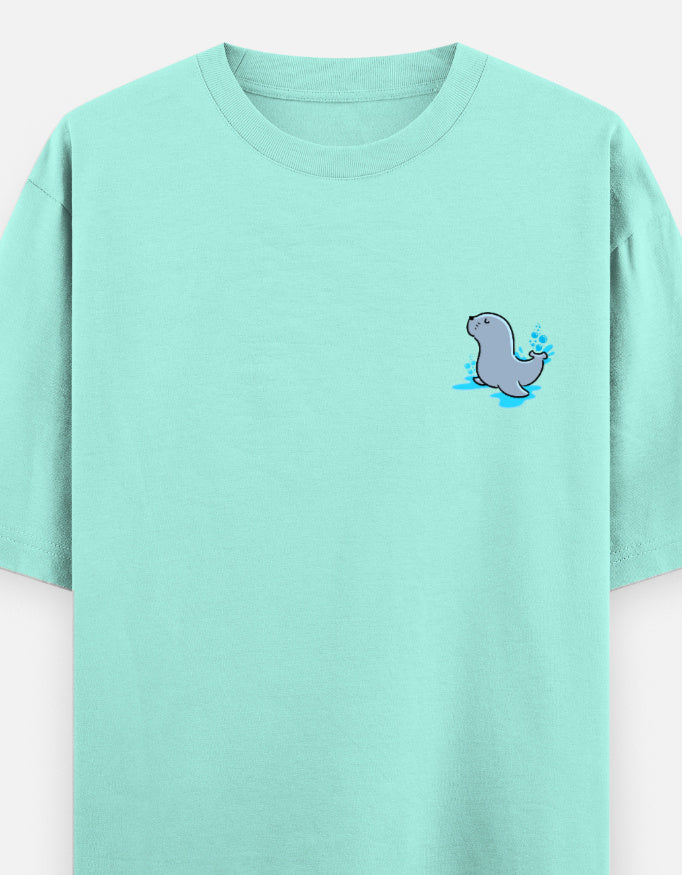 Seal Of Approval oversized t-shirt front pocket print — Mint drop-shoulder unisex tee | StyleUp.Today