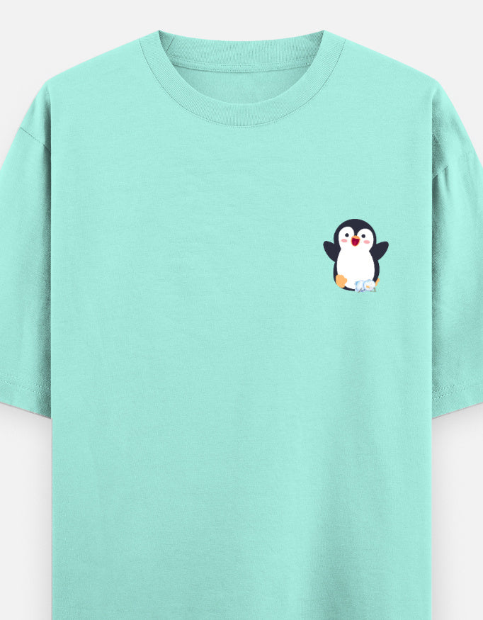 Waddling To Success oversized t-shirt front pocket print — Mint drop-shoulder unisex tee | StyleUp.Today