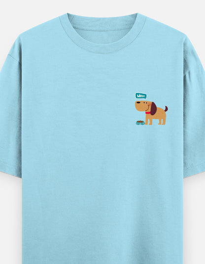 Fetching Good Vibes oversized t-shirt front pocket print — Baby Blue drop-shoulder unisex tee | StyleUp.Today