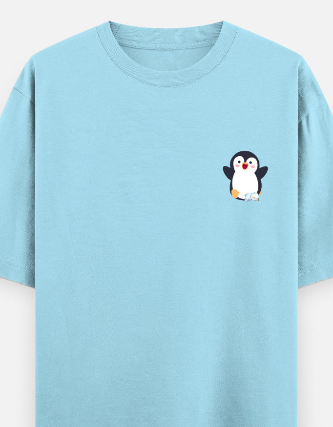 Waddling To Success oversized t-shirt front pocket print — Baby Blue drop-shoulder unisex tee | StyleUp.Today