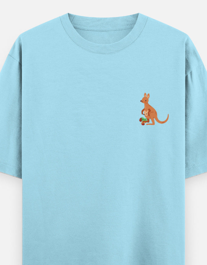 Jumping To Conclusions oversized t-shirt front pocket print — Baby Blue drop-shoulder unisex tee | StyleUp.Today