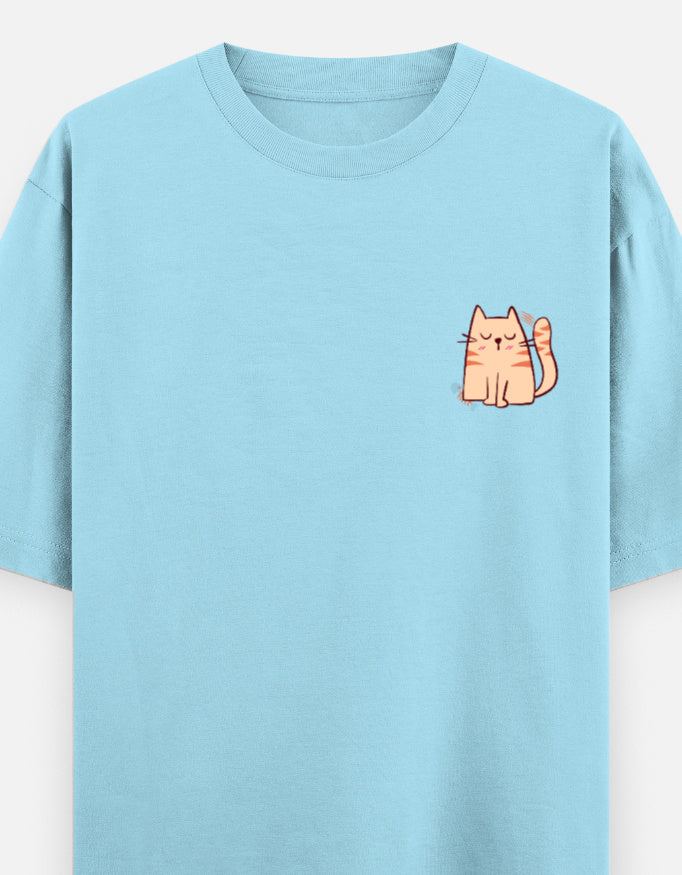 Purr-Sistent oversized t-shirt front pocket print — Baby Blue drop-shoulder unisex tee | StyleUp.Today