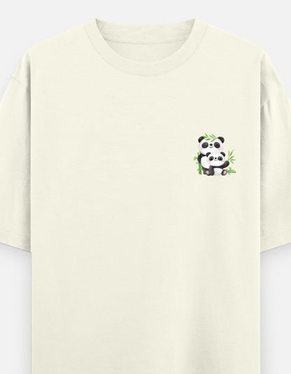 Snack Away oversized t-shirt front pocket print — Off White drop-shoulder unisex tee | StyleUp.Today